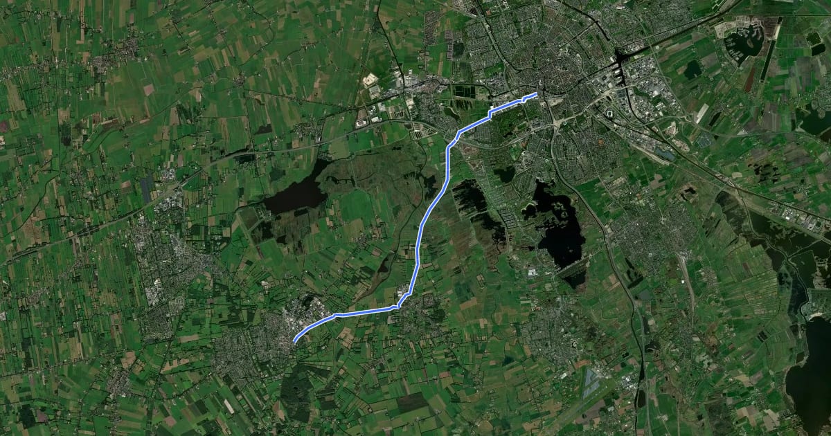 Маршрут Doorfietsroute Roden - Groningen на спутниковом снимке