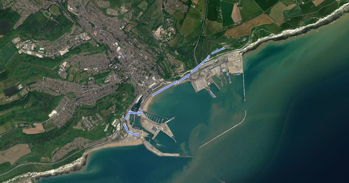 Маршрут Dover Cruise Terminal to National Trust White Cliffs Visitor Centre Walking Trail, White Cliffs на спутниковом снимке
