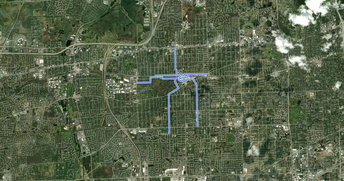 Маршрут Downers Grove Bikeway System на спутниковом снимке