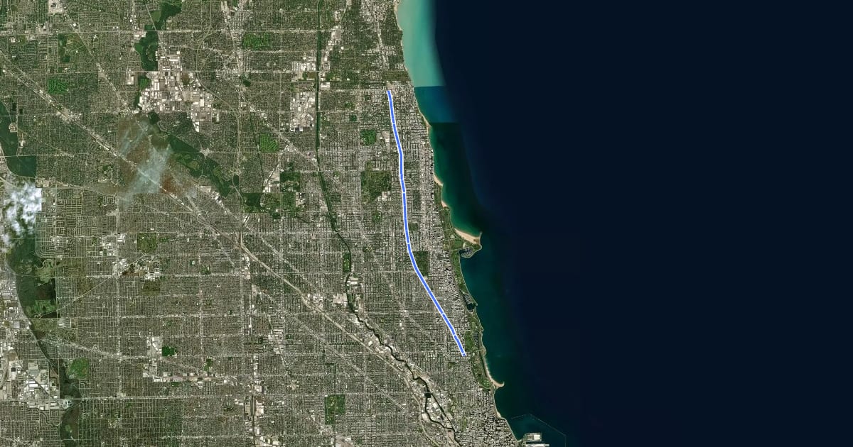Маршрут Downtown - Evanston на спутниковом снимке