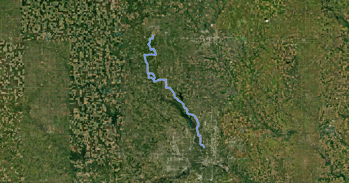 Маршрут Dragoon Trail - Boone to Des Moines на спутниковом снимке