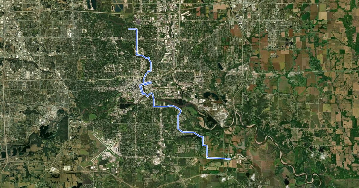 Маршрут Dragoon Trail - Through Des Moines на спутниковом снимке