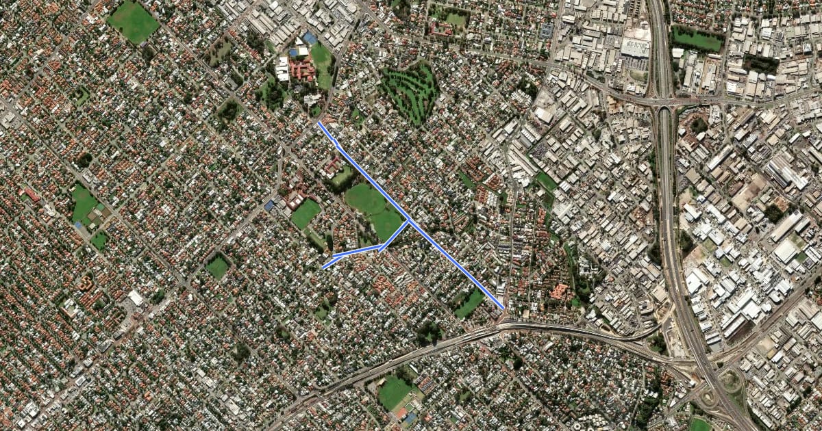 Маршрут Drake Street Shared Path на спутниковом снимке