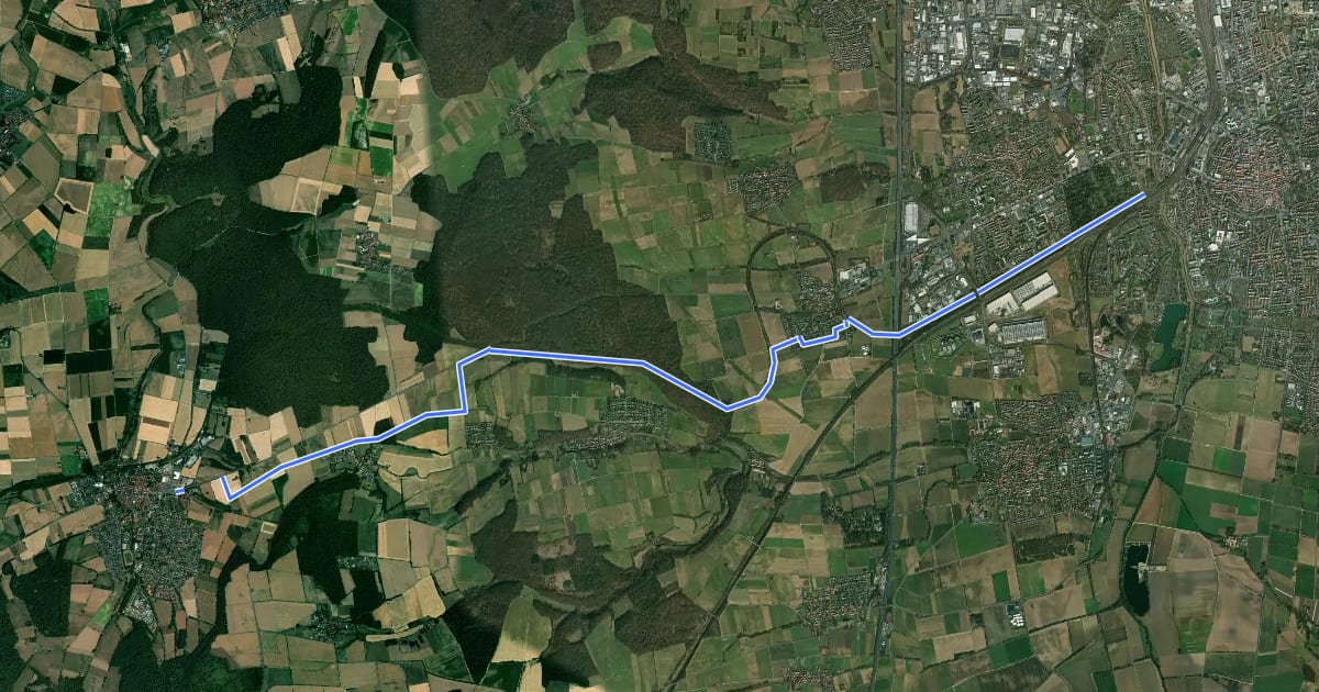 Маршрут Dransfeld–Göttingen на спутниковом снимке