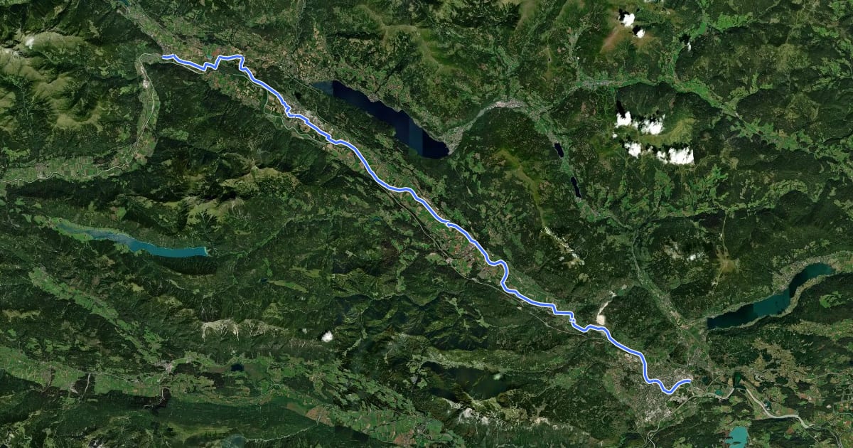 Маршрут Drauradweg – Teil 2 (Möllbrücke – Villach) на спутниковом снимке