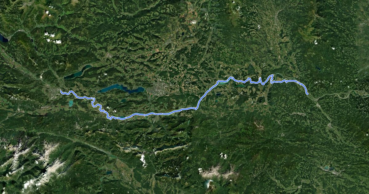 Маршрут Drauradweg – Teil 3 (Villach – Lavamünd) на спутниковом снимке