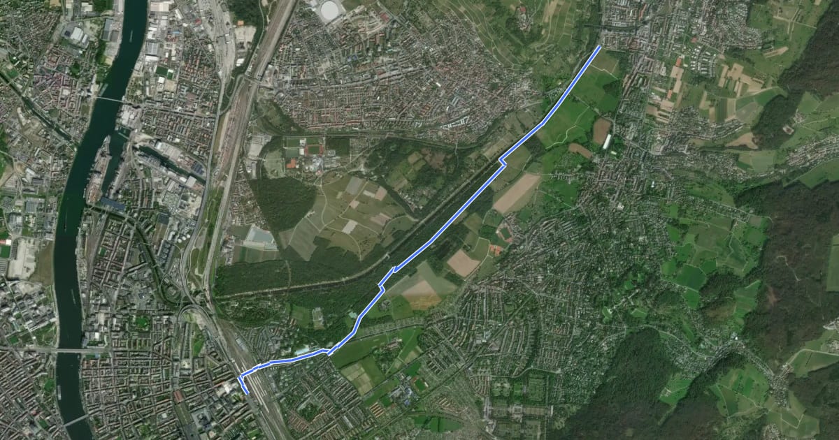 Маршрут Dreiland-Radweg Zubringer Basel (Schweizer Teil) на спутниковом снимке