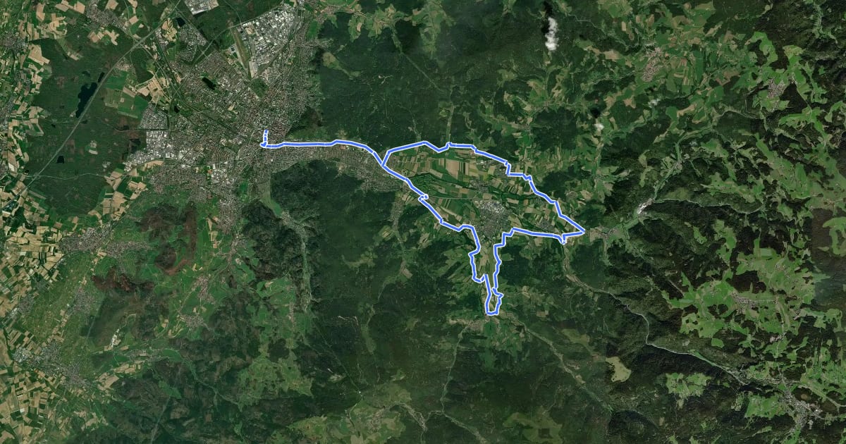 Маршрут Dreisamtal-Radwanderweg на спутниковом снимке