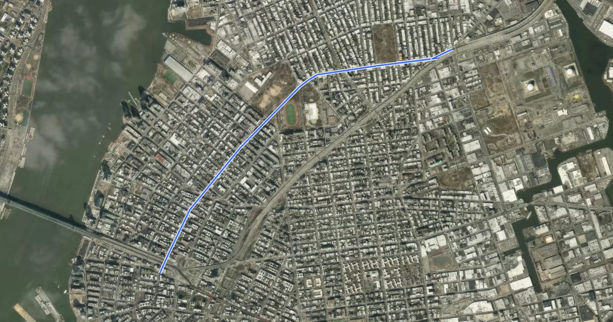 Маршрут Driggs Avenue на спутниковом снимке