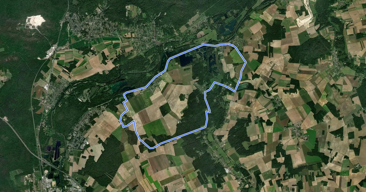Маршрут Du canal du Loing au berges du Lunain на спутниковом снимке