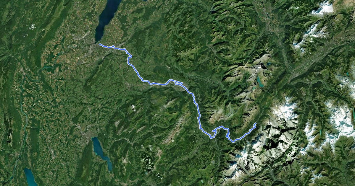 Маршрут Du Léman au Mont Blanc на спутниковом снимке