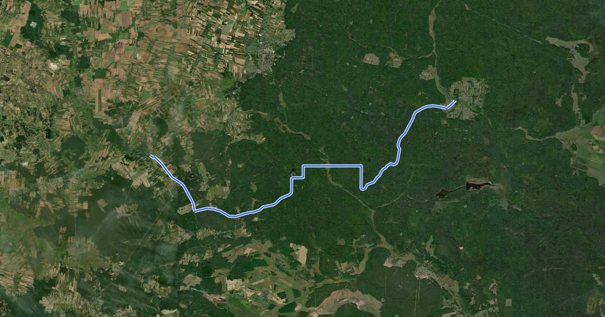 Маршрут Dubicze Cerkiewne - Białowieża на спутниковом снимке