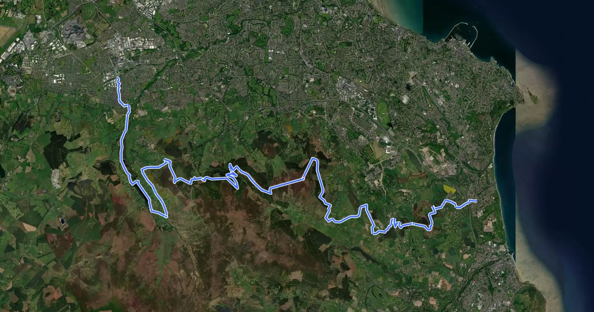 Маршрут Dublin Mountains Way на спутниковом снимке