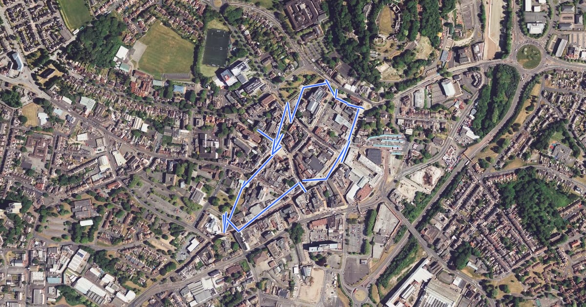 Маршрут Dudley Geological Heritage Trail на спутниковом снимке