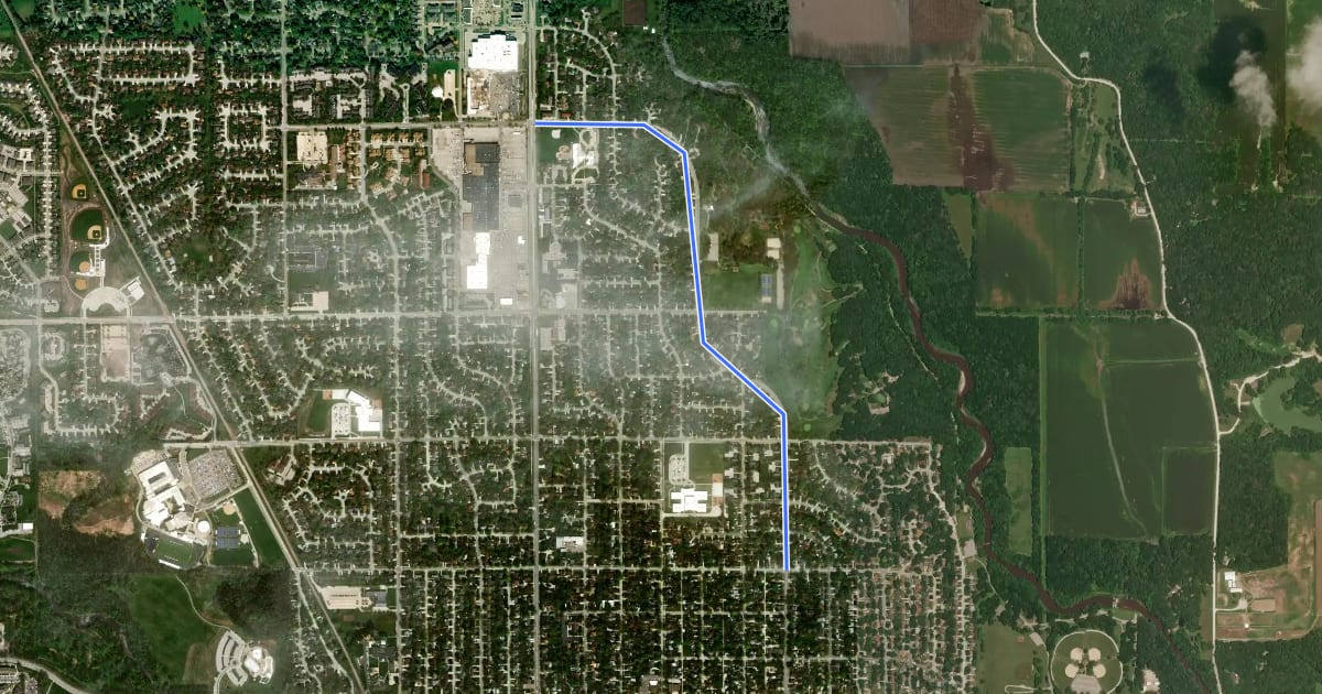 Маршрут Duff Avenue на спутниковом снимке