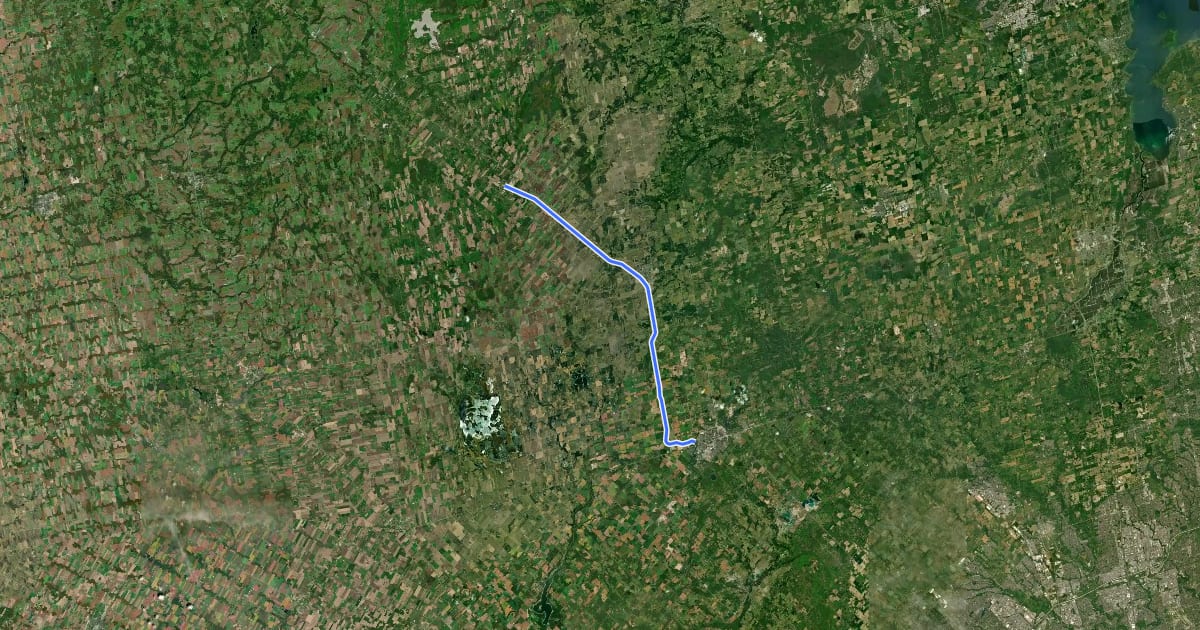 Маршрут Dufferin County CP Rail Trail на спутниковом снимке