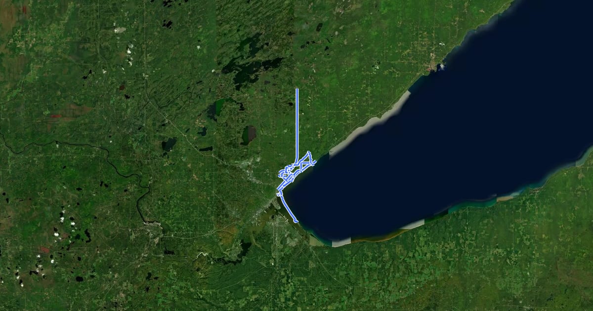 Маршрут Duluth-Superior Metropolitan Bike Route на спутниковом снимке