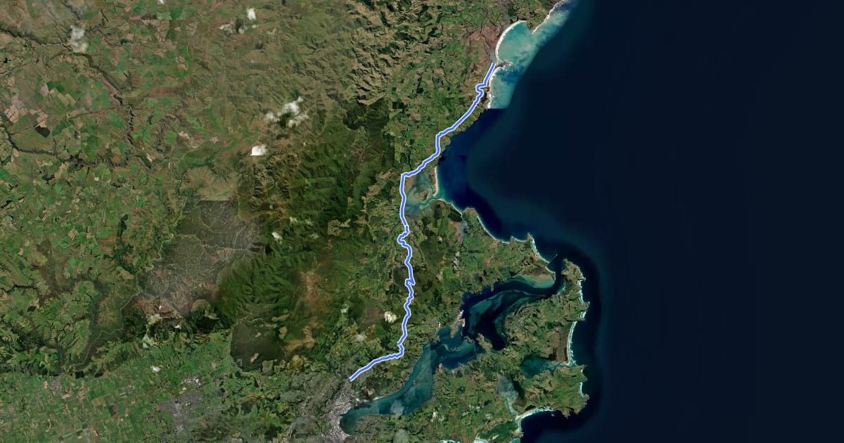 Маршрут Dunedin - Karitāne Cycle Route на спутниковом снимке