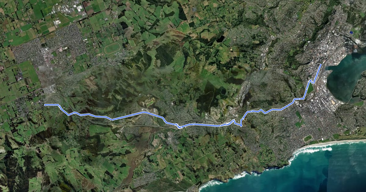 Маршрут Dunedin Mosgiel Cycle Route на спутниковом снимке