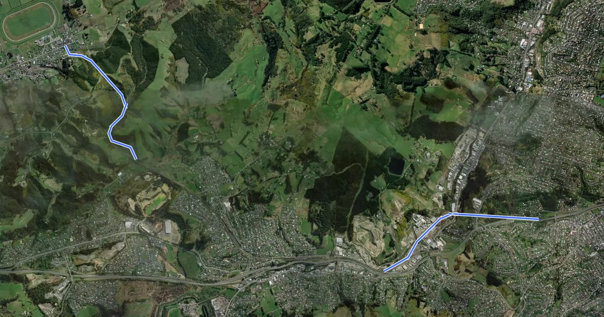 Маршрут Dunedin Tunnels Trail на спутниковом снимке