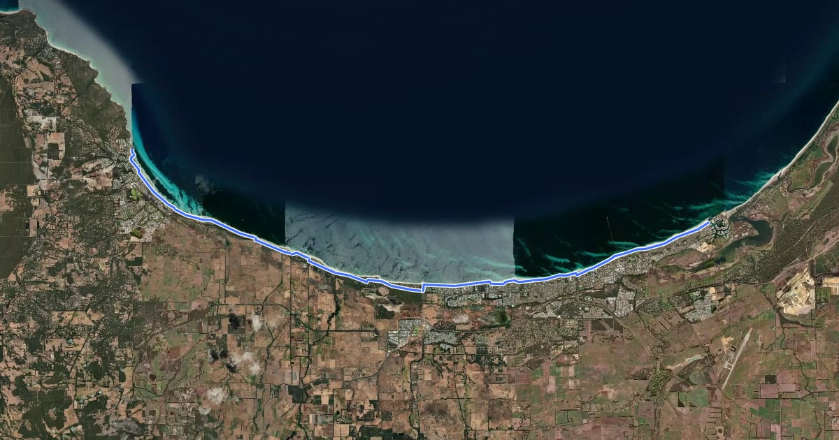 Маршрут Dunsborough to Busselton Shared Path на спутниковом снимке