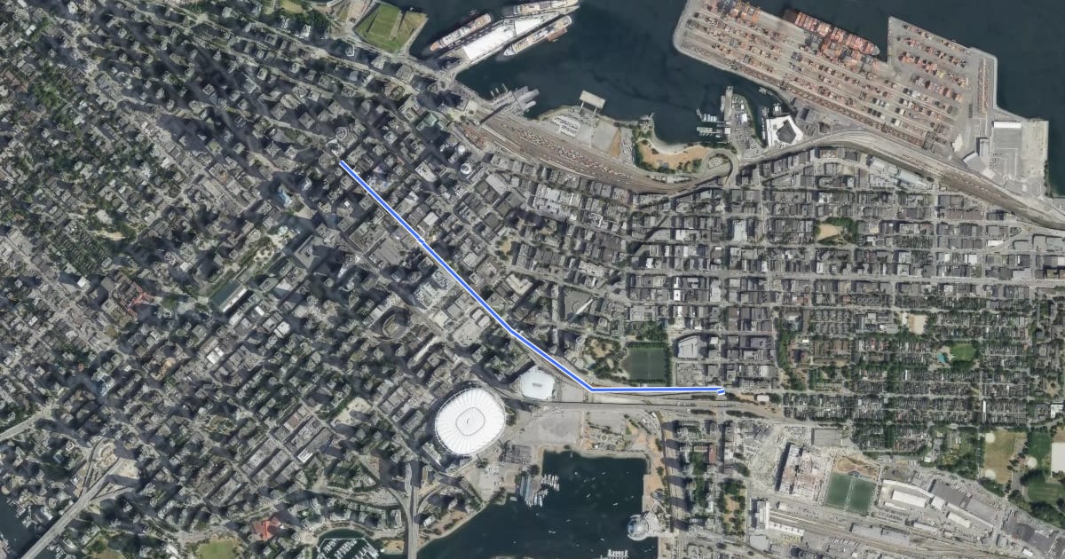 Маршрут Dunsmuir Bikeway на спутниковом снимке