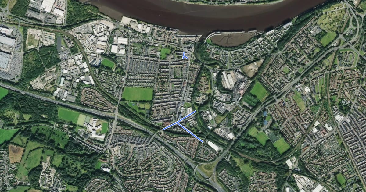 Маршрут Dunston cycle route на спутниковом снимке