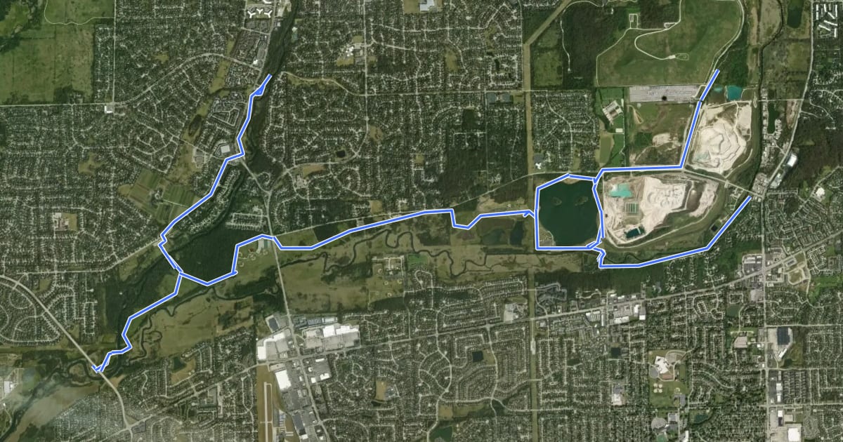 Маршрут DuPage River Trail на спутниковом снимке