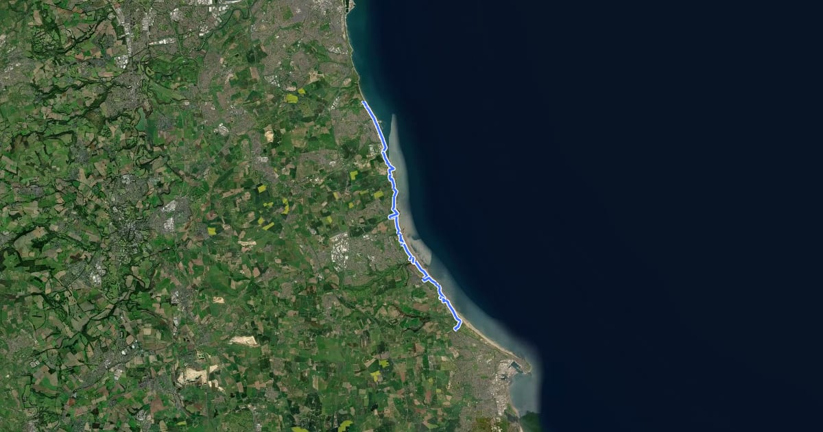 Маршрут Durham Coastal Path на спутниковом снимке