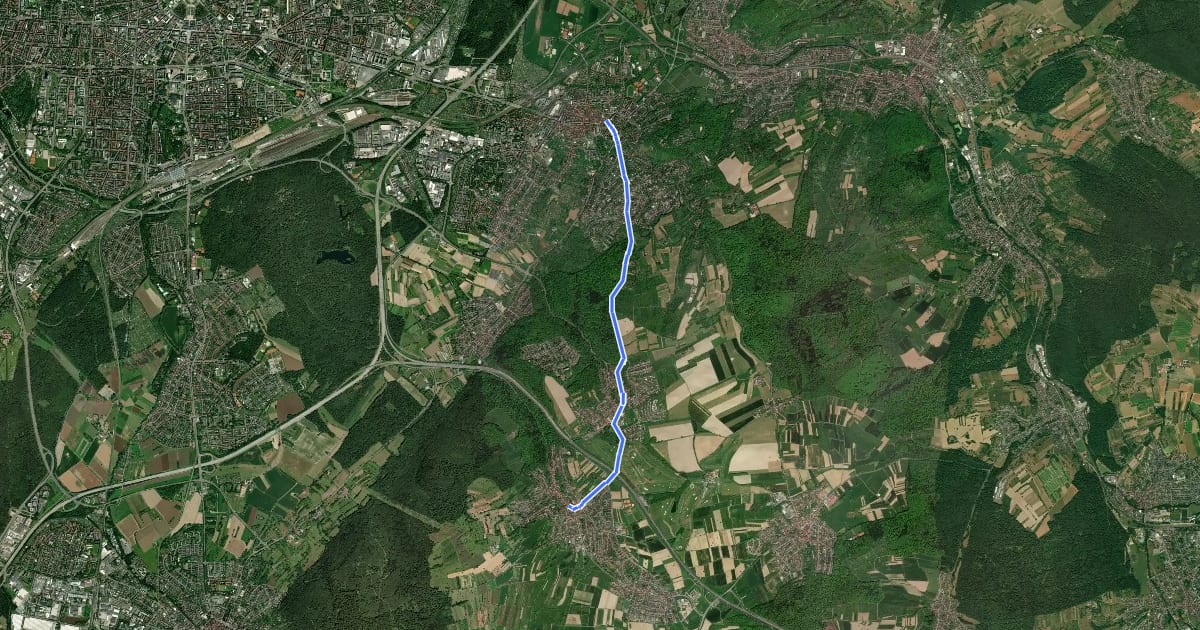 Маршрут Durlach-Hohenw.-Grünwettersbach на спутниковом снимке