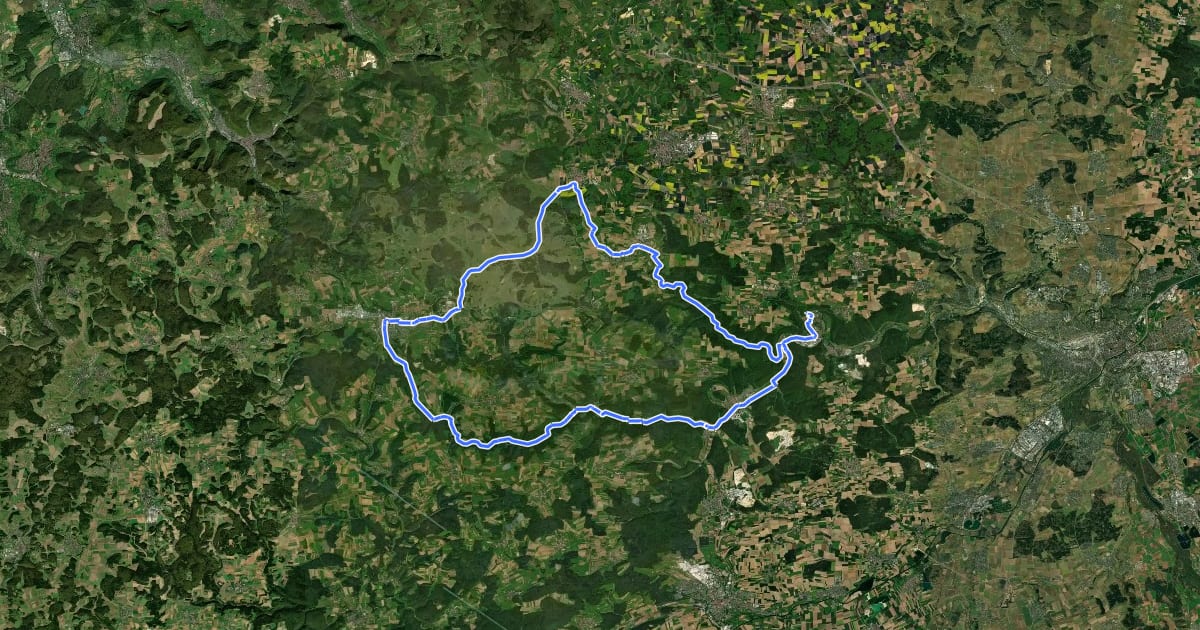 Маршрут e-Bike Tour 8 - Blautopf-Tour на спутниковом снимке