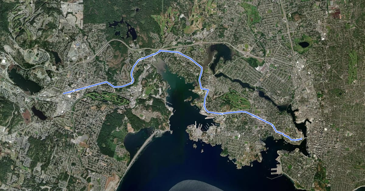 Маршрут E&N Rail Trail - Humpback Connector на спутниковом снимке