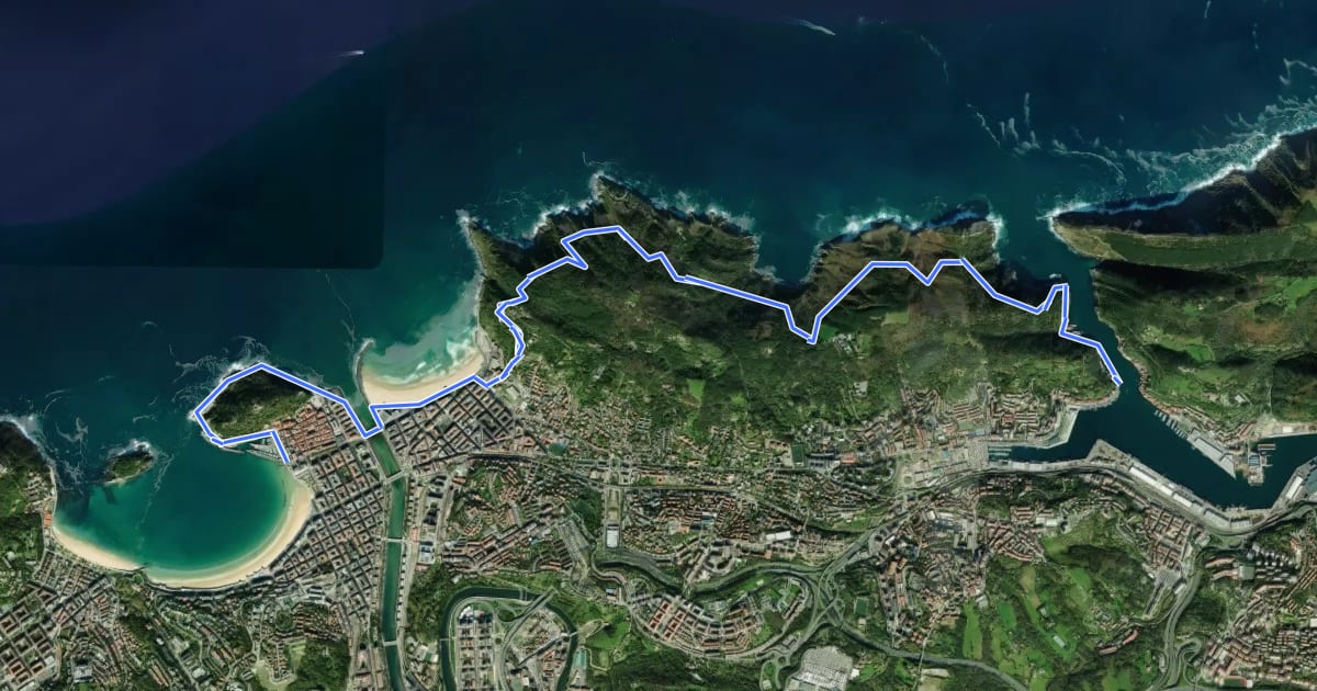 Маршрут E02 Talaia ibilbidea: Pasai San Pedro - Donostia на спутниковом снимке