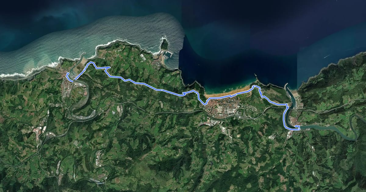 Маршрут E04 Talaia ibilbidea: Orio - Zumaia на спутниковом снимке