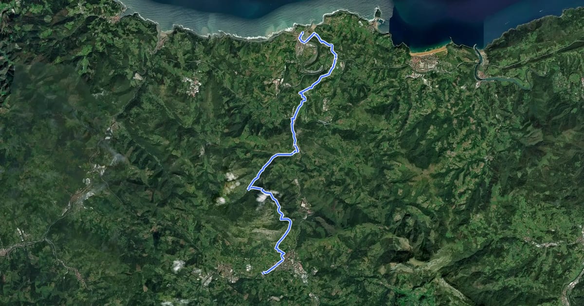 Маршрут E1 Araindarri Hiru tenpluen ibilbidea: Zumaia - Loiola на спутниковом снимке