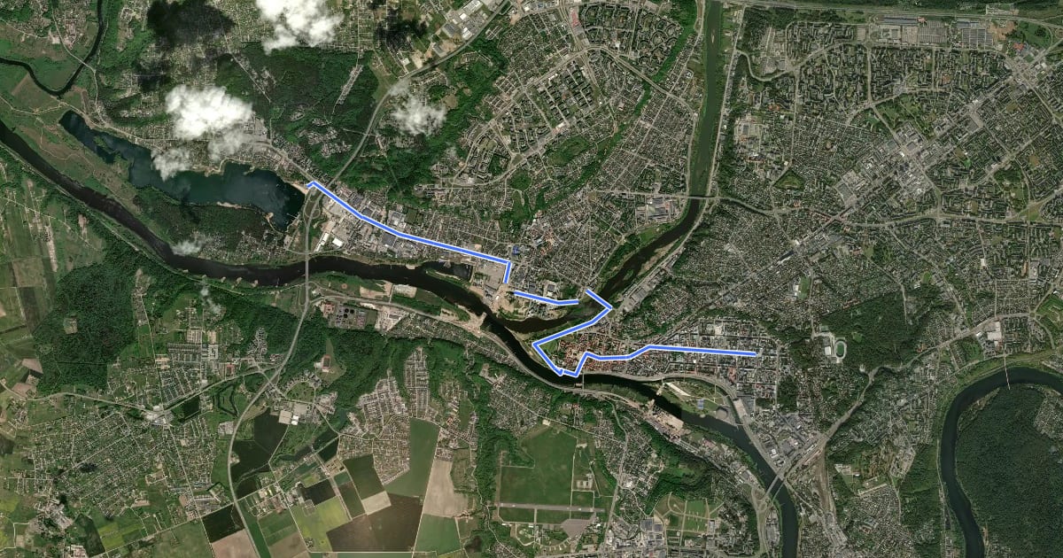 Маршрут E11 section 64: Kaunas – Lampėdis на спутниковом снимке