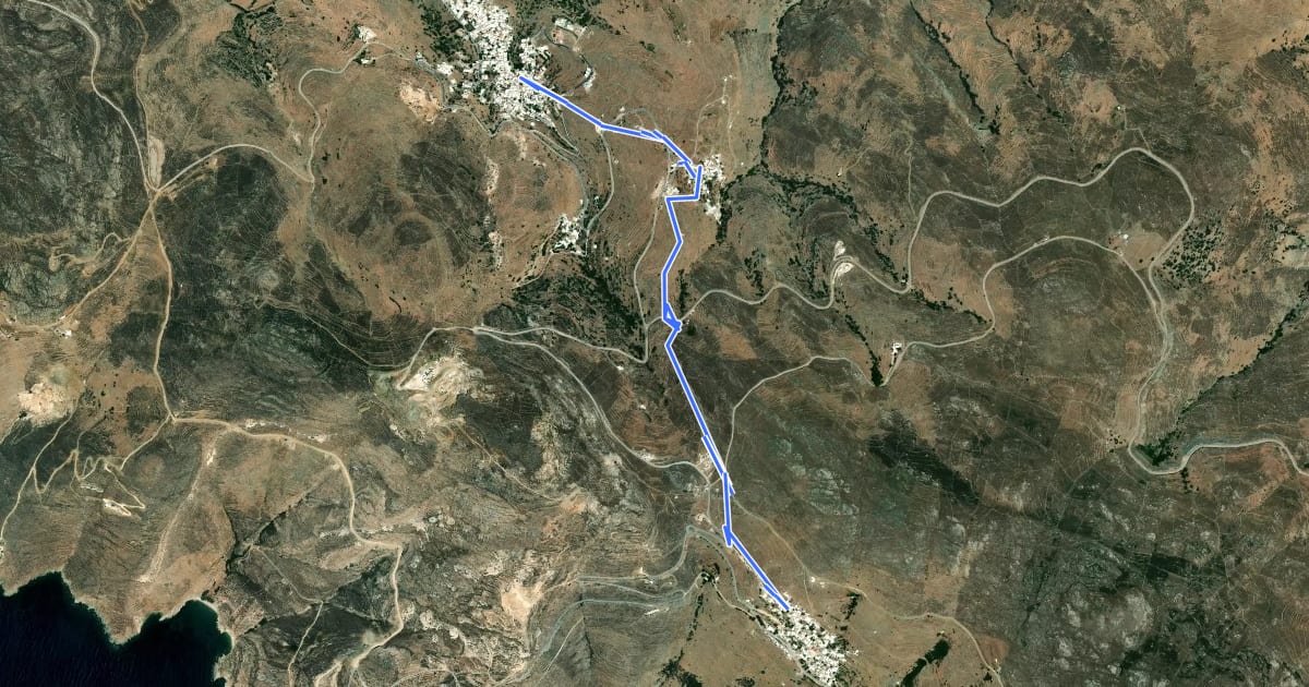 Маршрут E1A Ysternia-Platia-Pyrgos на спутниковом снимке