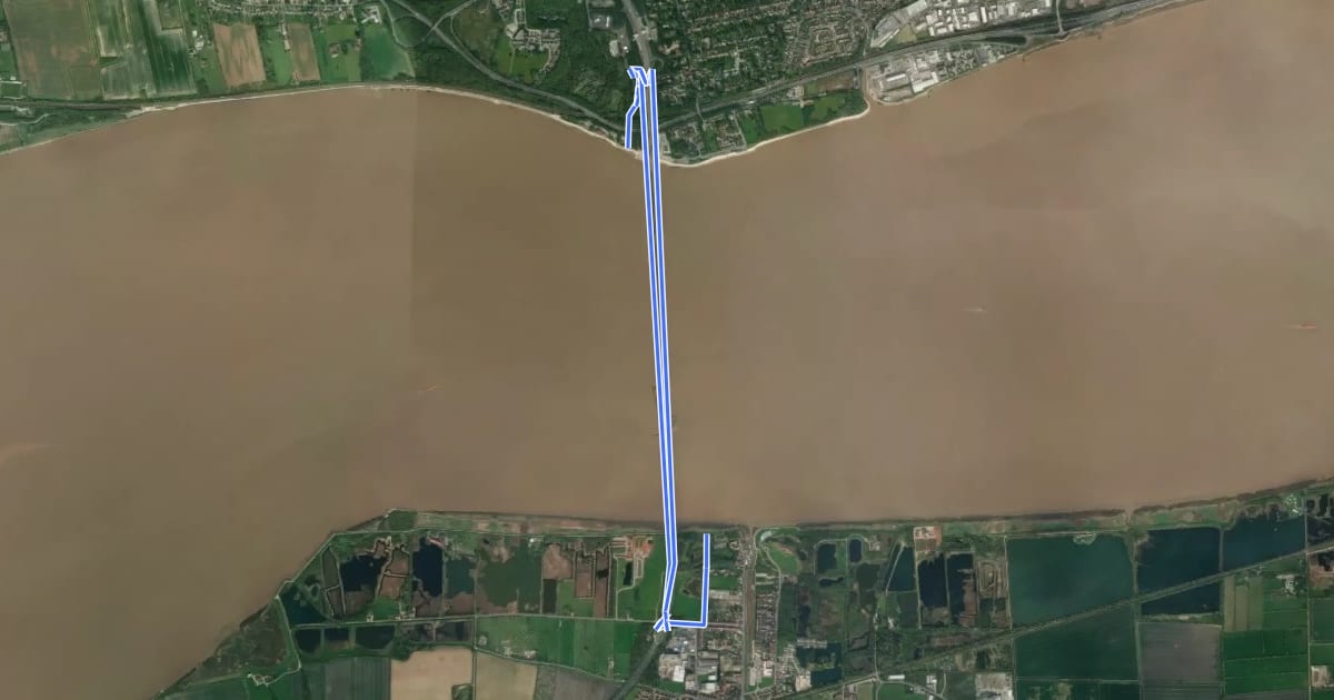 Маршрут E2 (Humber Bridge) на спутниковом снимке