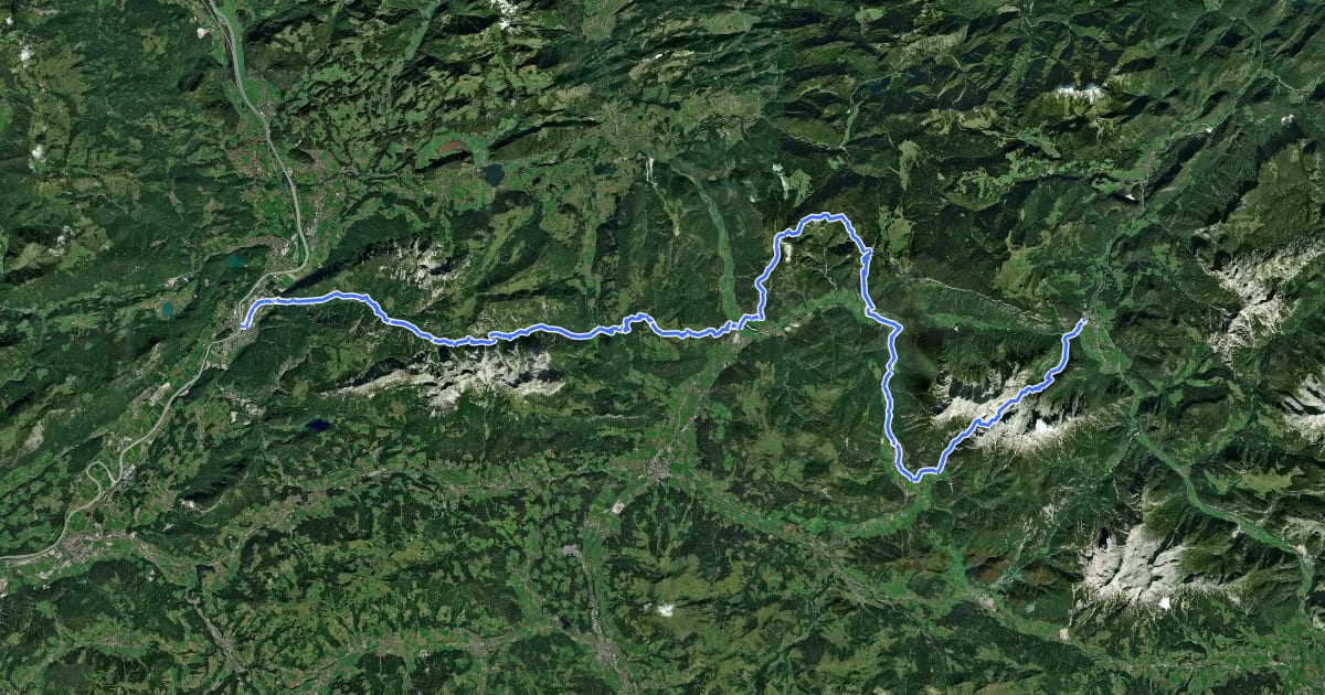Маршрут E4 (alpin) Fernwanderweg (Bereich Kufstein/Kaisergebirge) на спутниковом снимке