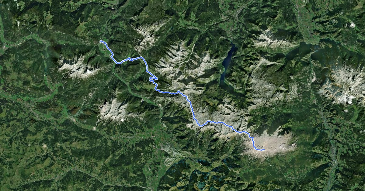 Маршрут E4 (alpin) Fernwanderweg (Bereich Lofer/Steinberge) на спутниковом снимке