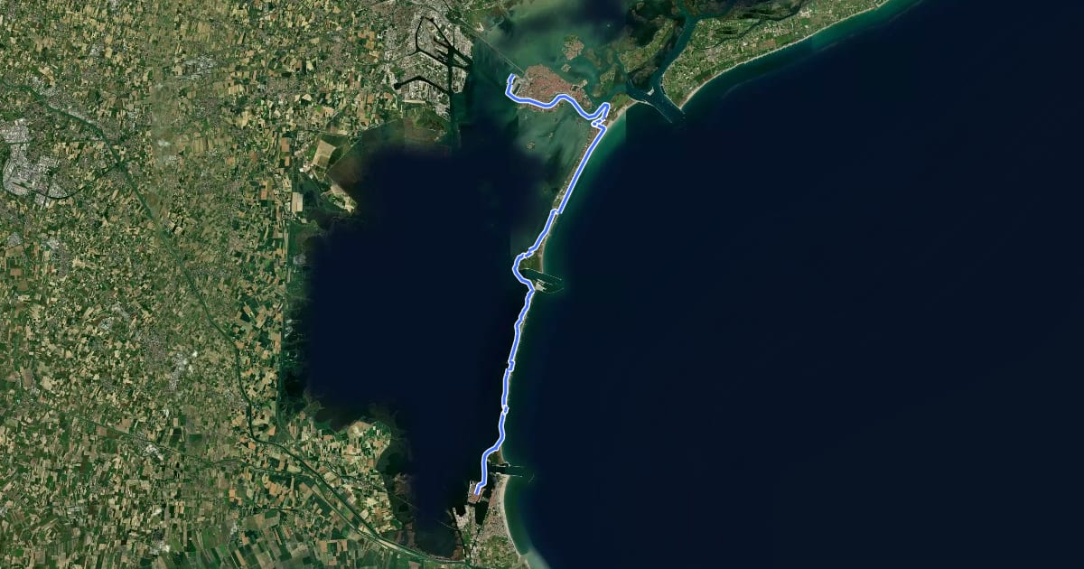 Маршрут E5 - Ciclovia Isole di Venezia на спутниковом снимке
