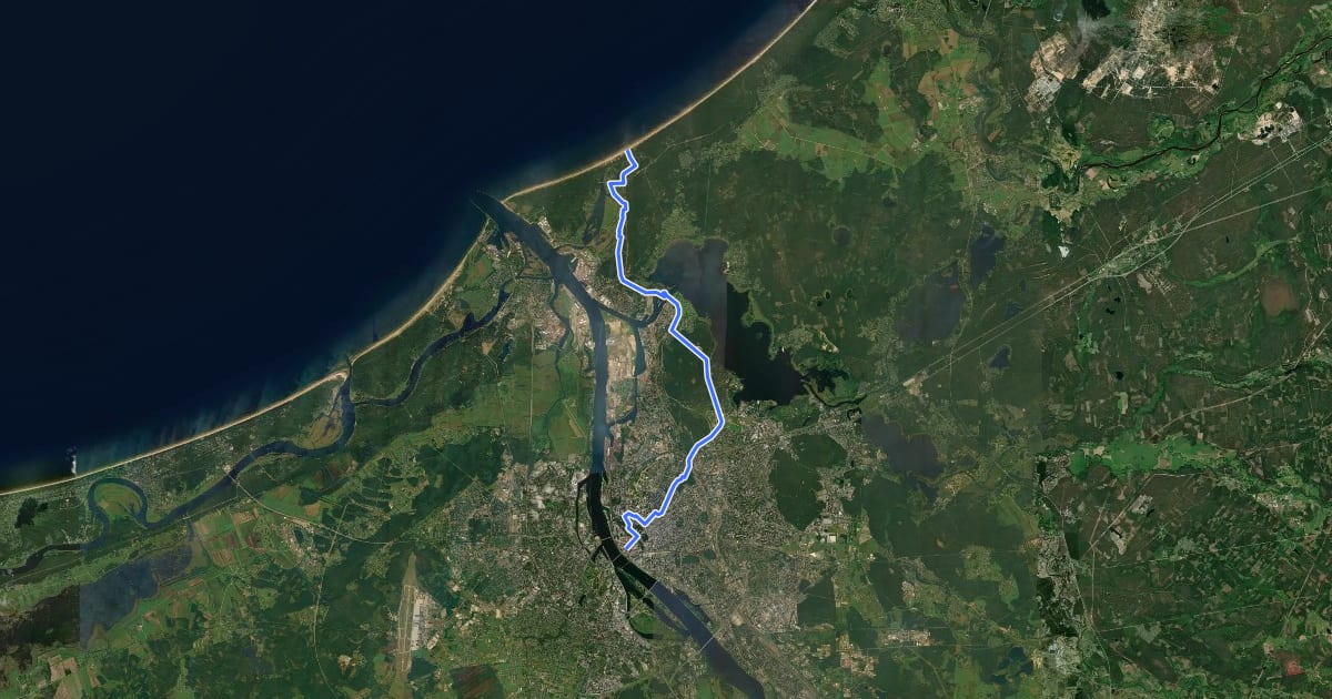 Маршрут E9 Section 24: Riga City Centre - Vecāķi на спутниковом снимке