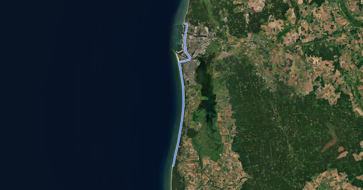 Маршрут E9 section 3: Bernāti - Liepāja - Karosta на спутниковом снимке