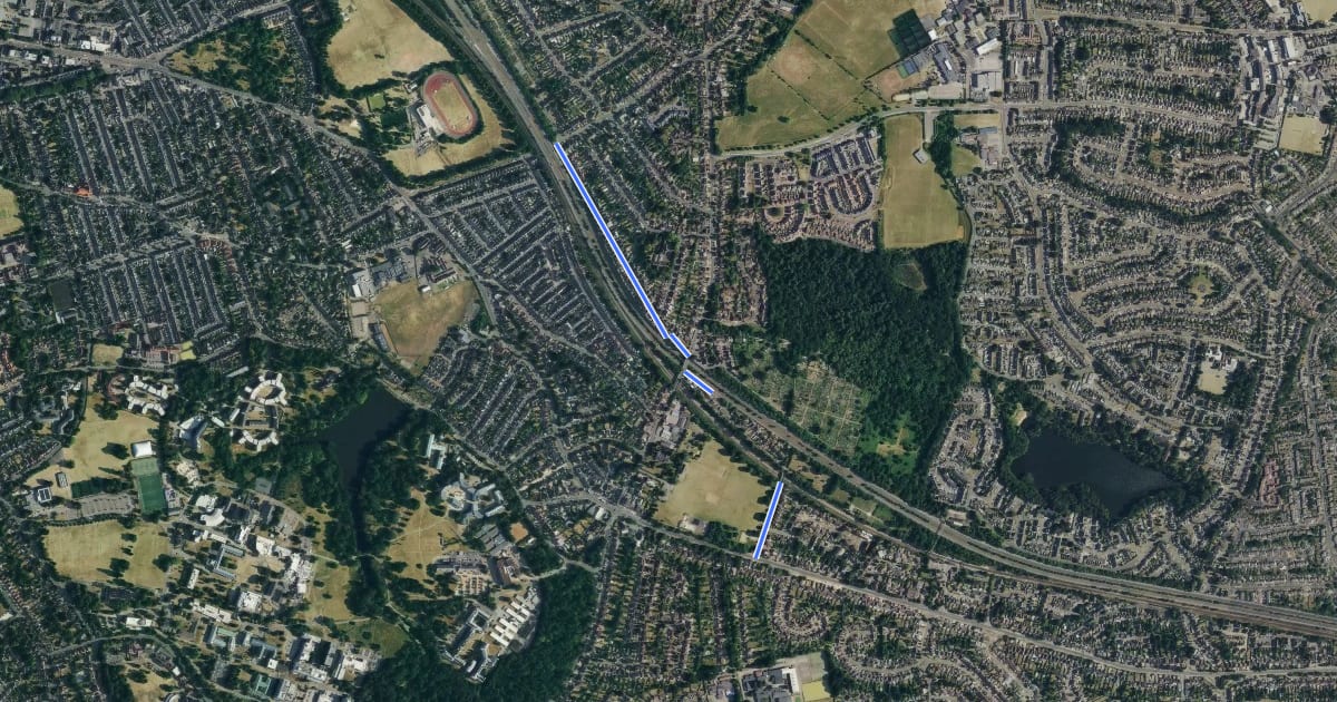 Маршрут Earley Useful Cycle Routes на спутниковом снимке