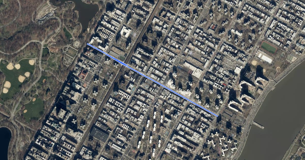 Маршрут East 106th Street на спутниковом снимке
