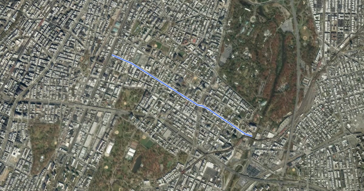Маршрут East 179th Street на спутниковом снимке