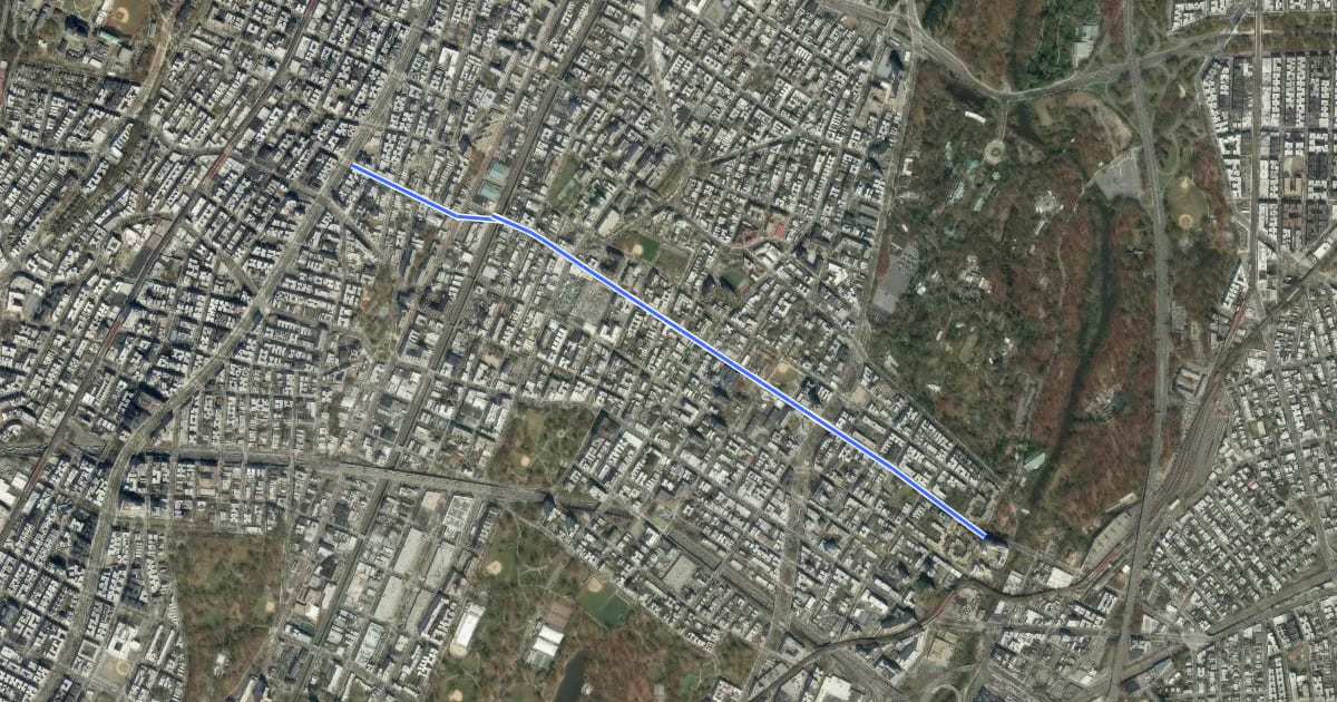 Маршрут East 180th Street на спутниковом снимке