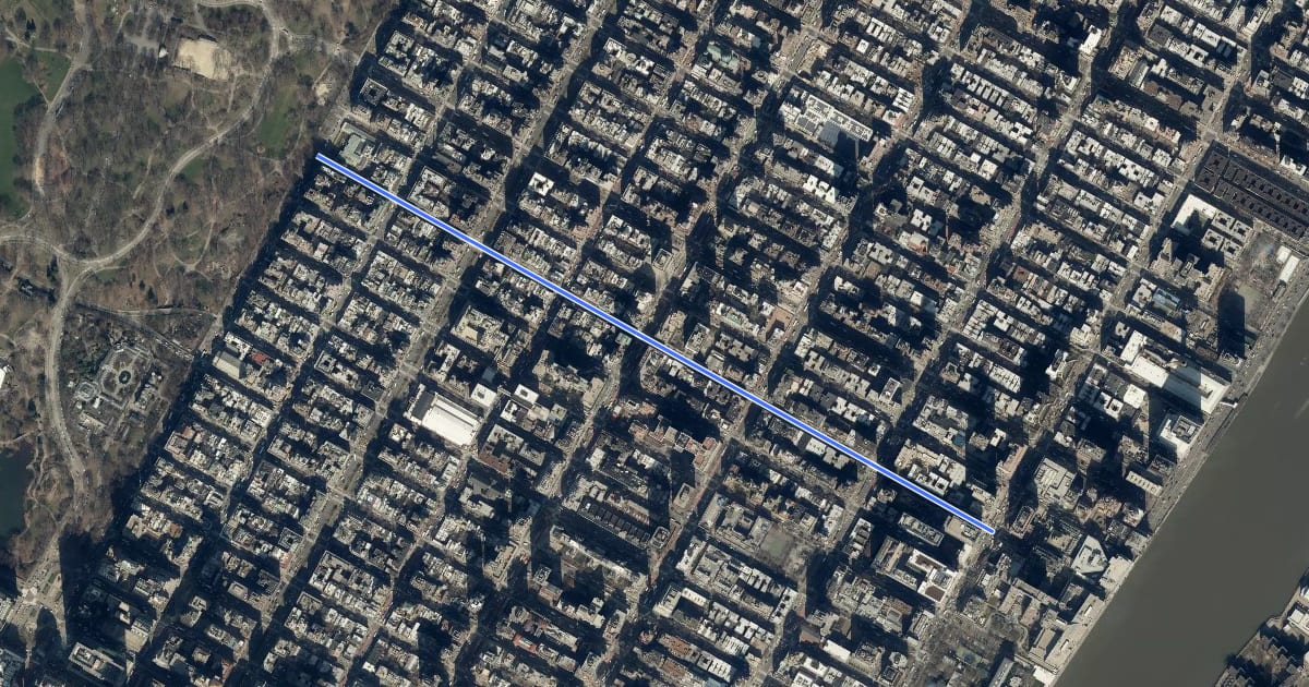 Маршрут East 70th Street на спутниковом снимке