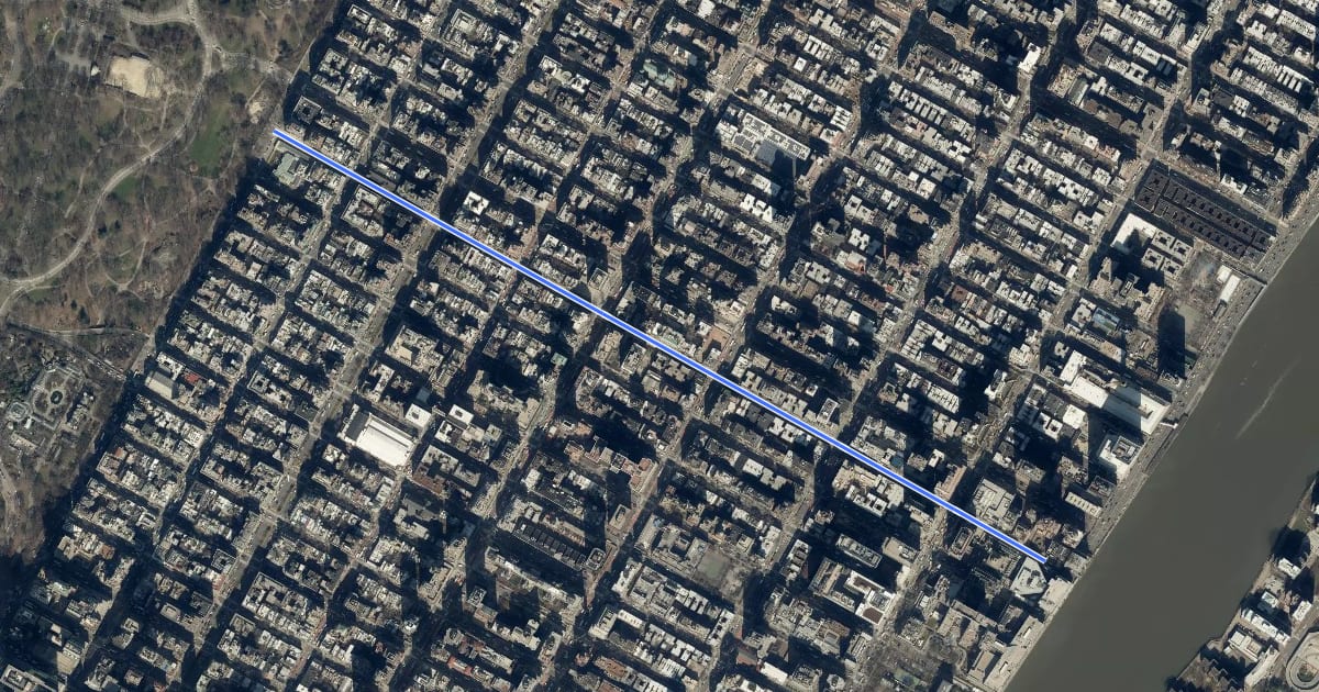 Маршрут East 71st Street на спутниковом снимке