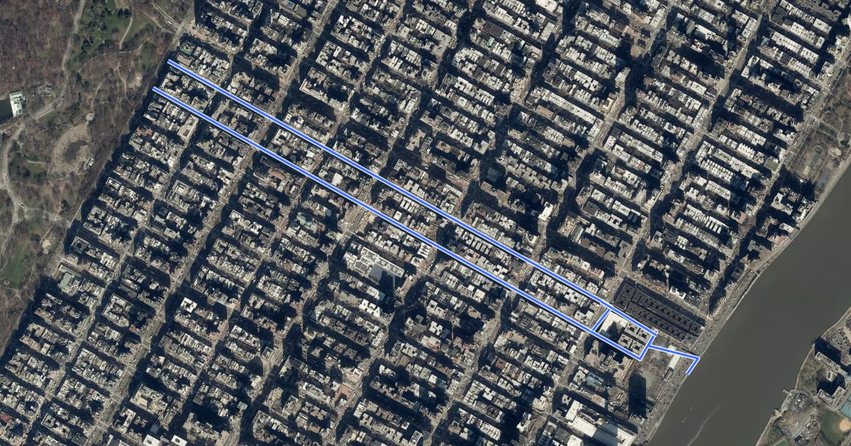 Маршрут East 77th/78th Street на спутниковом снимке